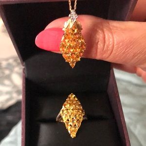 Yellow Sapphire & diamond 10K yellow gold ring. Yellow Sapphire diamond pendant.
